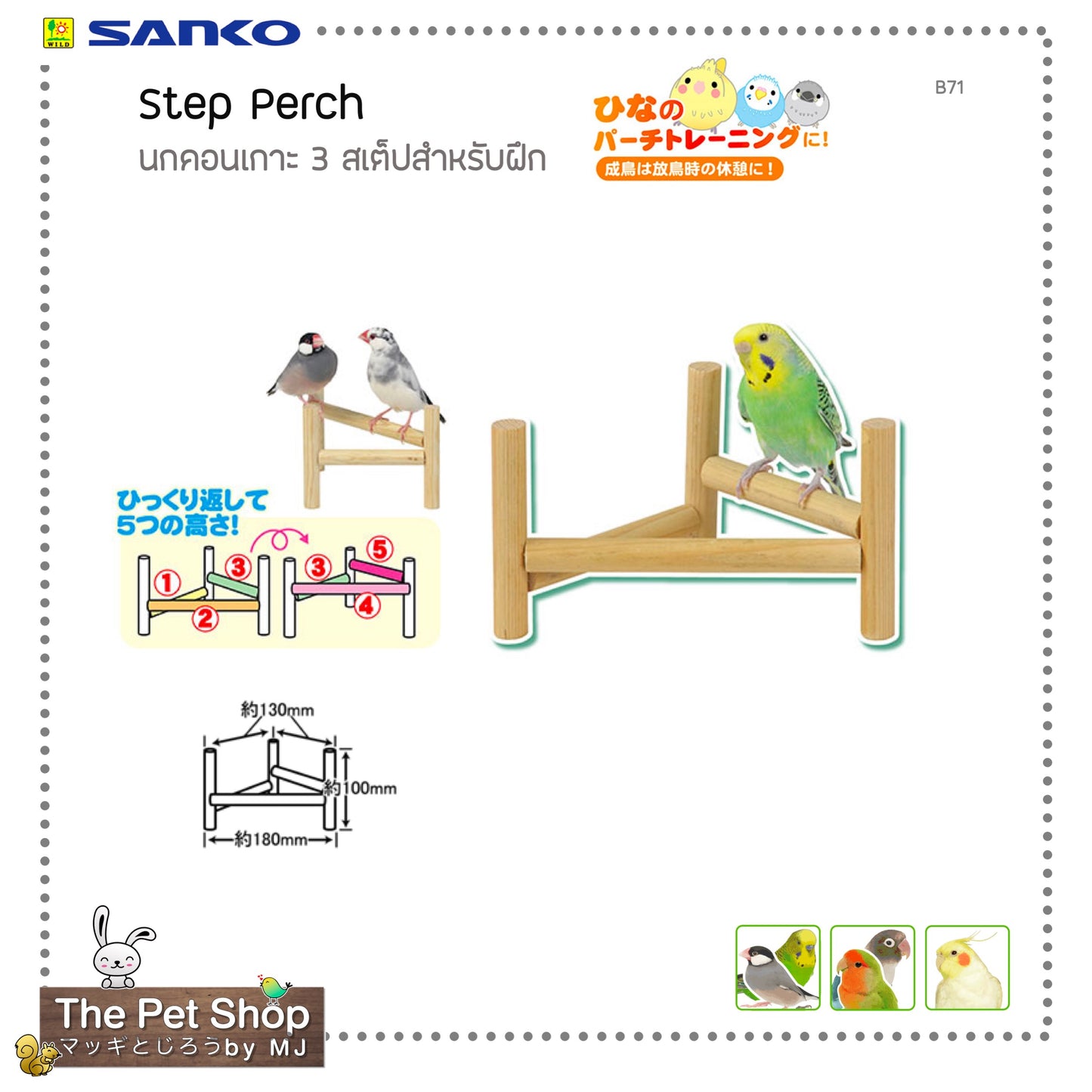 Sanko Three Level Step Perch คอนเกาะ 3 สเต็ปสำหรับฝึกนก B71